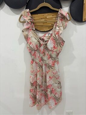 Floral Ruffle Sundress in Beige and Coral by NY&C
